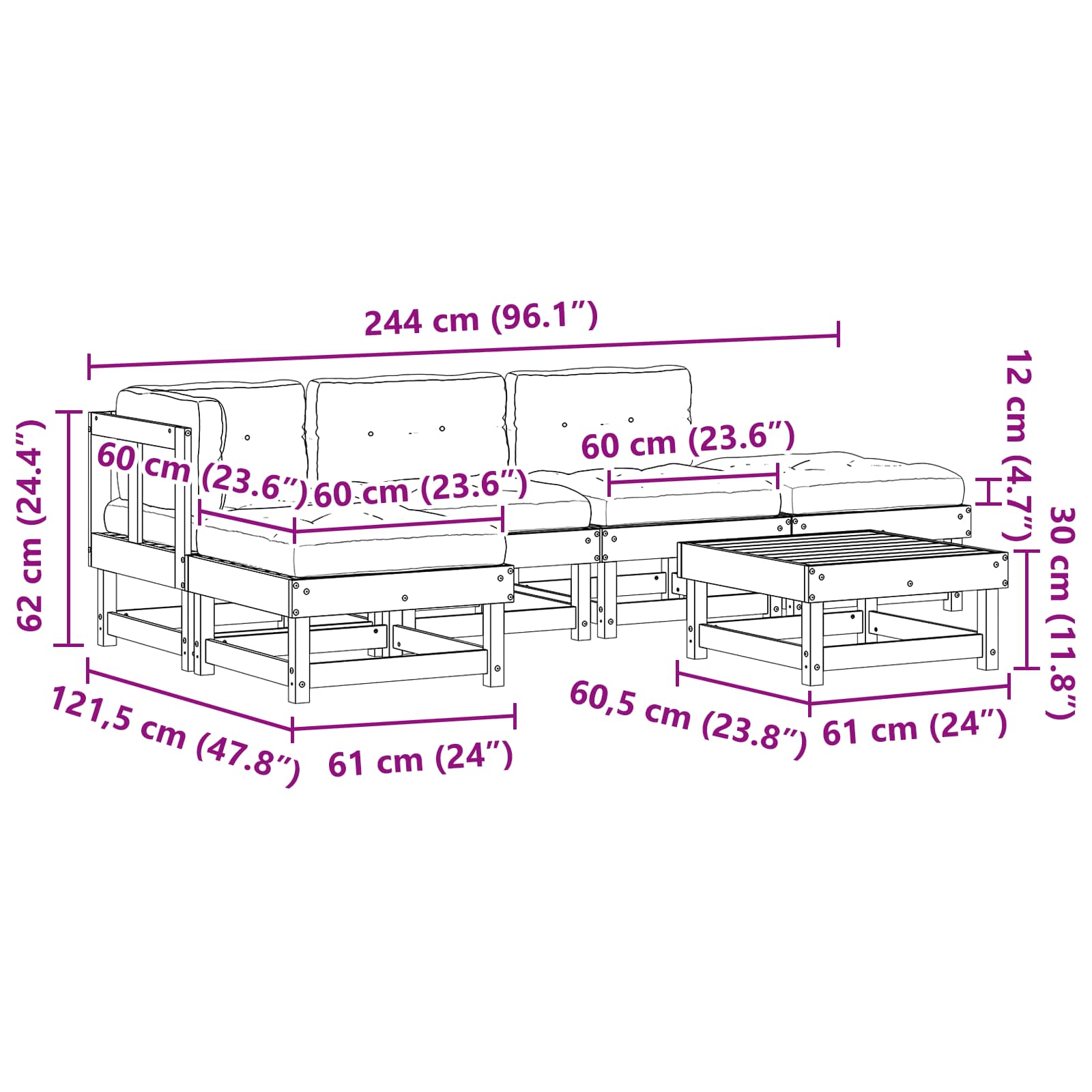 Conjunto de Sofás de Jardín 6 pcs Marrón Cera