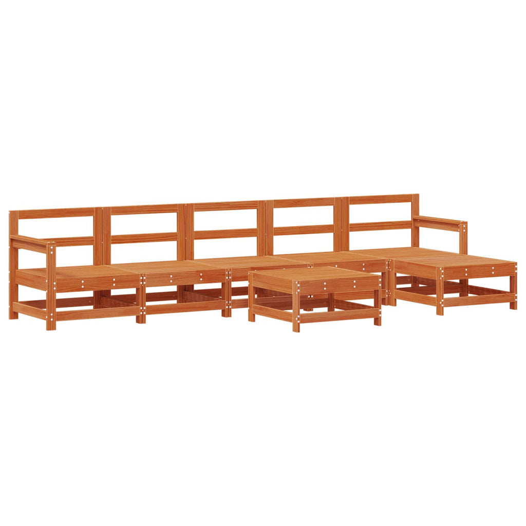 Conjunto de Sofás de Jardín 6 pcs Marrón Cera Pino macizo