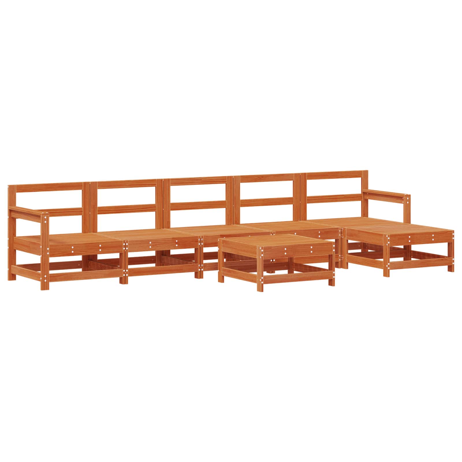 Conjunto de Sofás de Jardín 6 pcs Marrón Cera Pino macizo