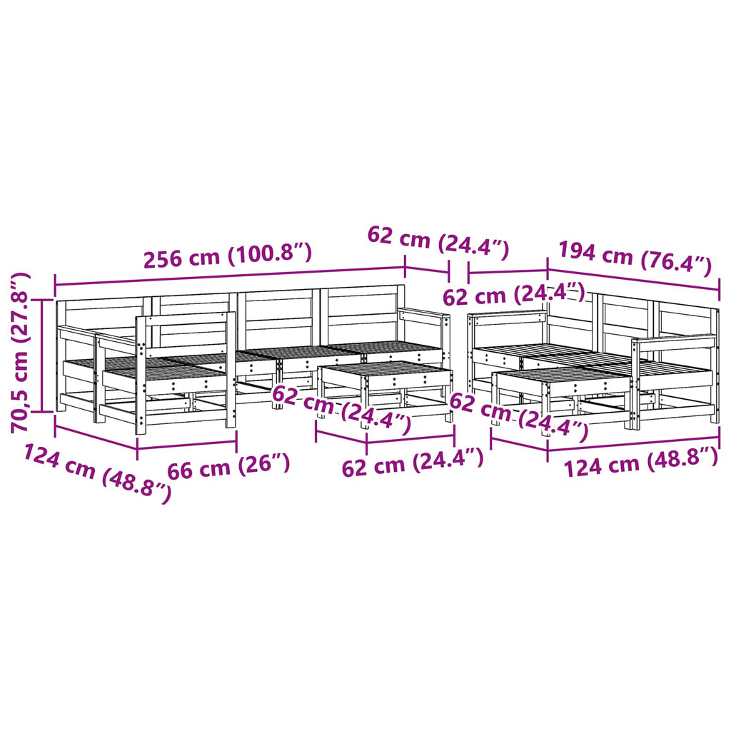 Conjunto de Sofás de Jardín 10 pcs Marrón Cera Pino macizo