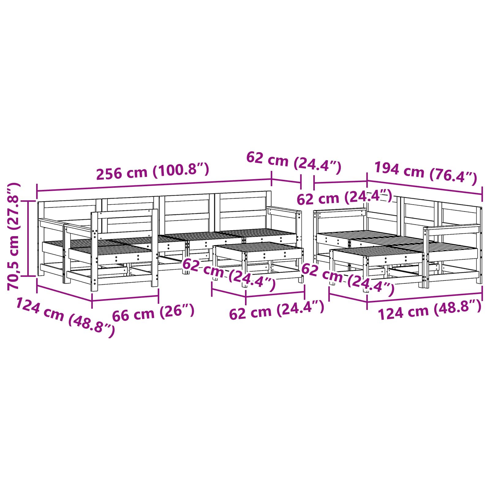 Conjunto de Sofás de Jardín 10 pcs Marrón Cera Pino macizo