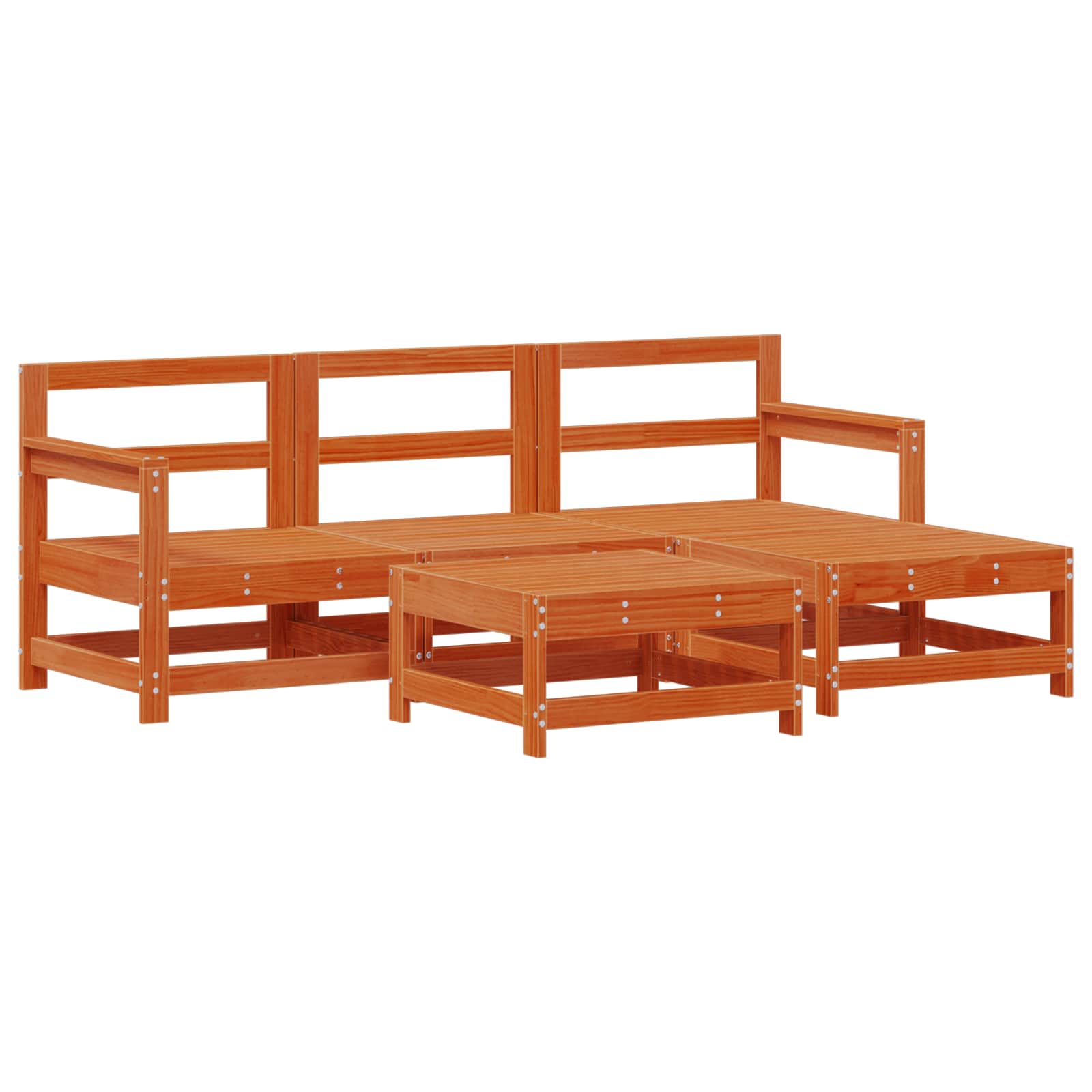 Conjunto de Sofás de Jardín 5 pcs Marrón Cera Pino macizo