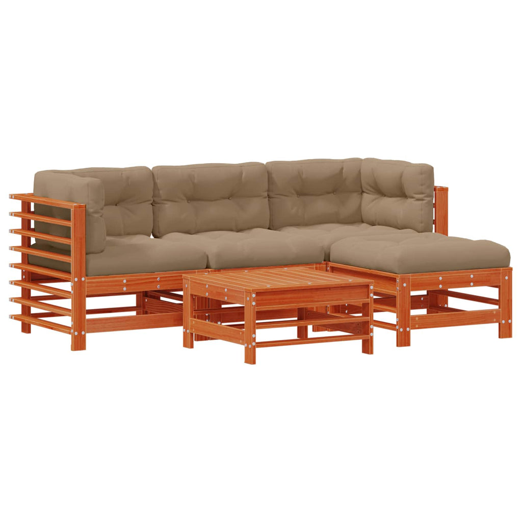 Conjunto de Sofás de Jardín 5 pcs Marrón Cera