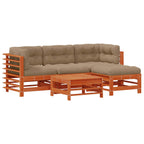 Conjunto de Sofás de Jardín 5 pcs Marrón Cera