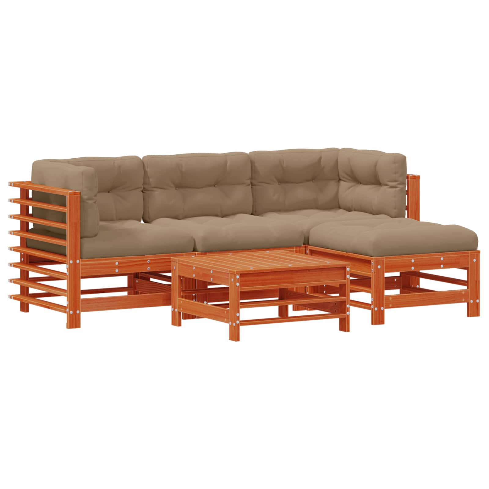 Conjunto de Sofás de Jardín 5 pcs Marrón Cera