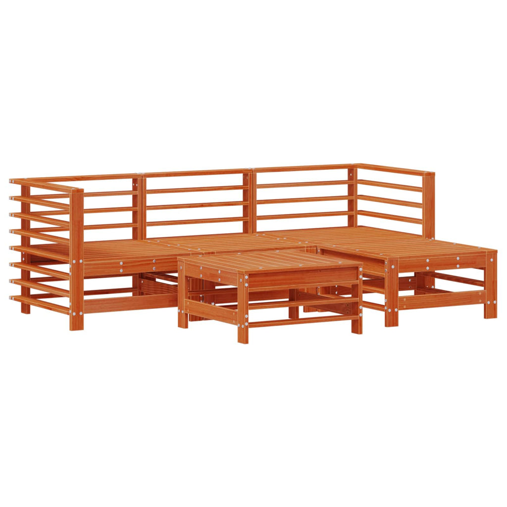 Conjunto de Sofás de Jardín 5 pcs Marrón Cera