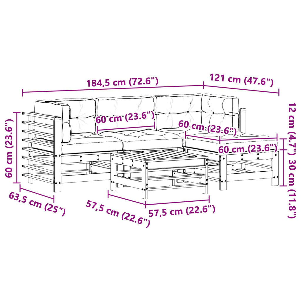 Conjunto de Sofás de Jardín 5 pcs Marrón Cera