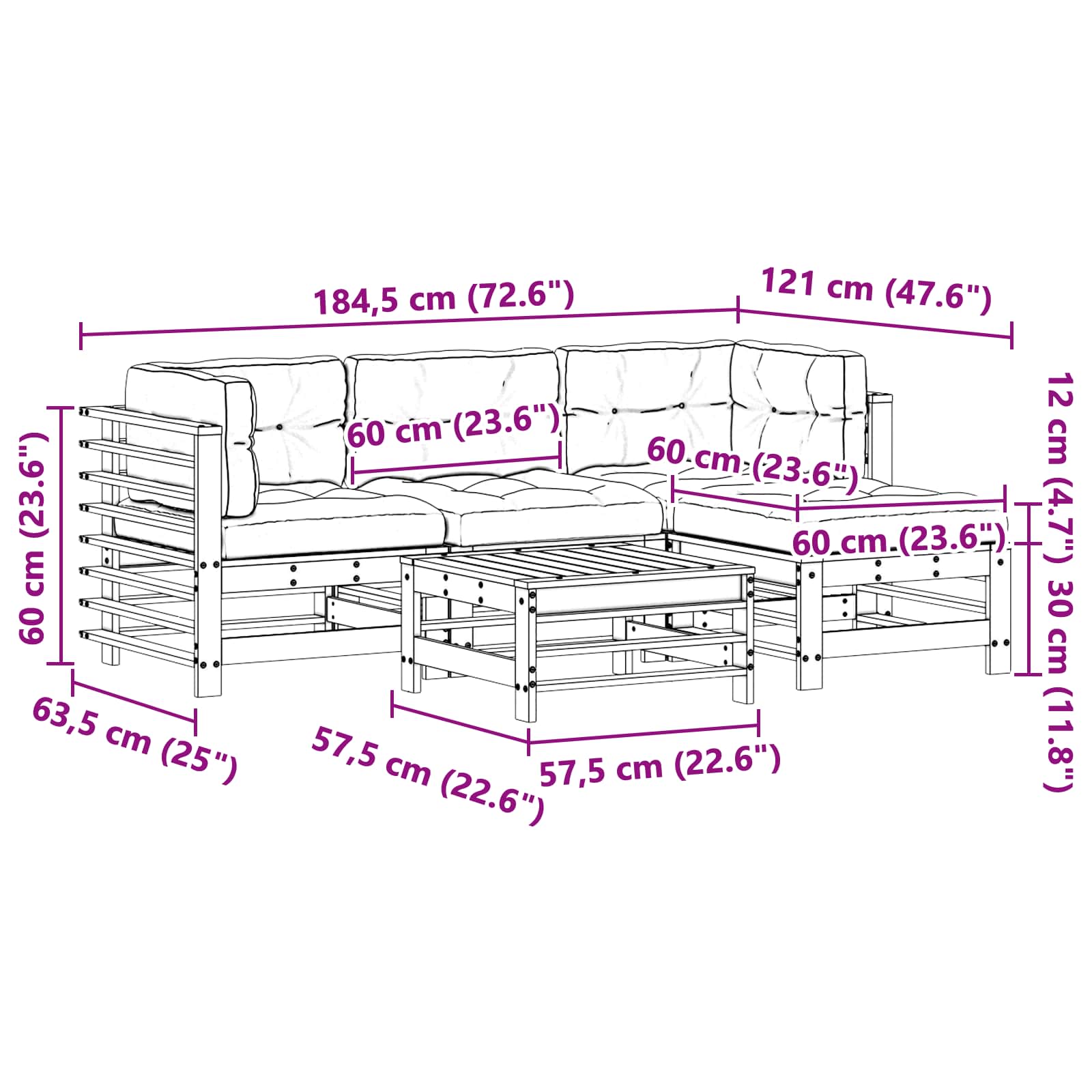 Conjunto de Sofás de Jardín 5 pcs Marrón Cera