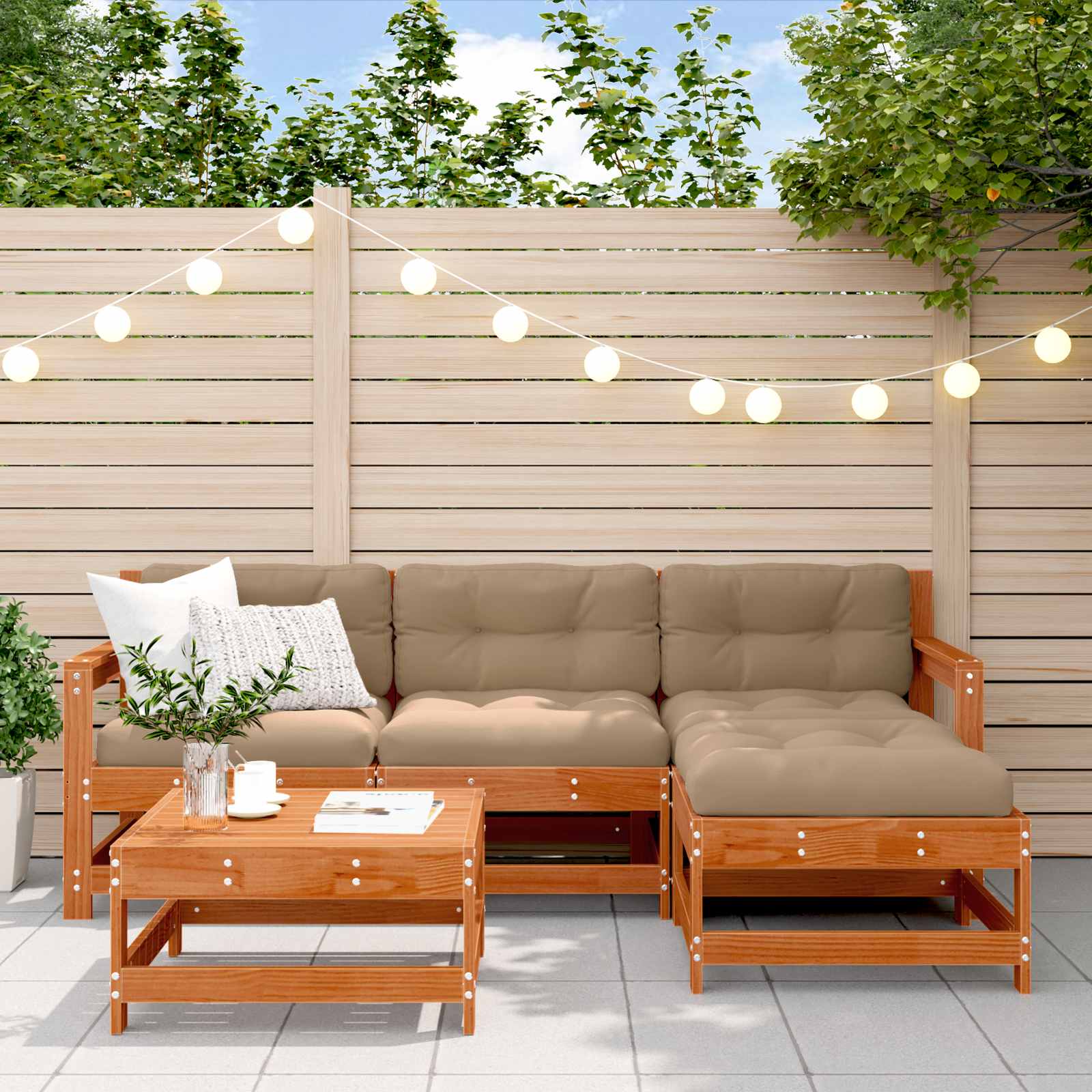 Conjunto de Sofás de Jardín 10 pcs Marrón Cera Pino macizo