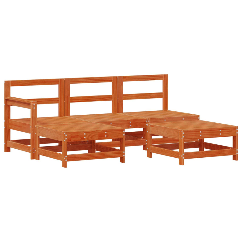 Conjunto de Sofás de Jardín 5 pcs Marrón Cera Pino macizo