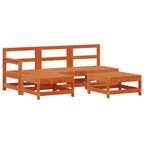 Conjunto de Sofás de Jardín 5 pcs Marrón Cera Pino macizo