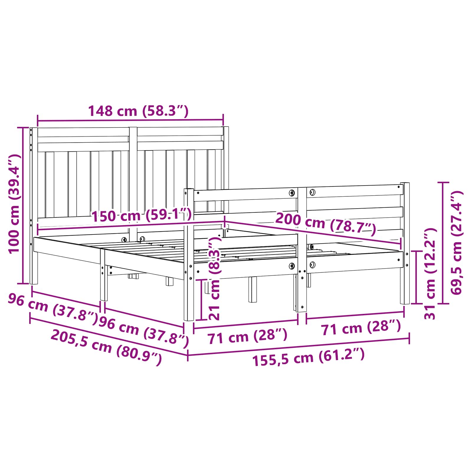 Estructura de cama con cabecera Marrón cera 150 x 200 cm