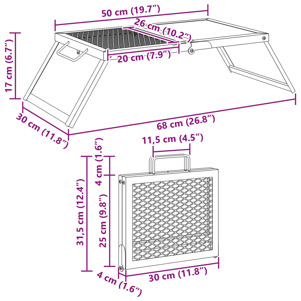 Parrilla de Camping Plegable Negro 31,5 x 26,5 x 4 cm
