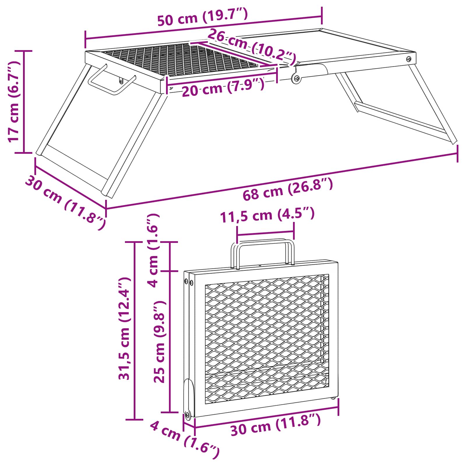 Parrilla de Camping Plegable Negro 31,5 x 26,5 x 4 cm