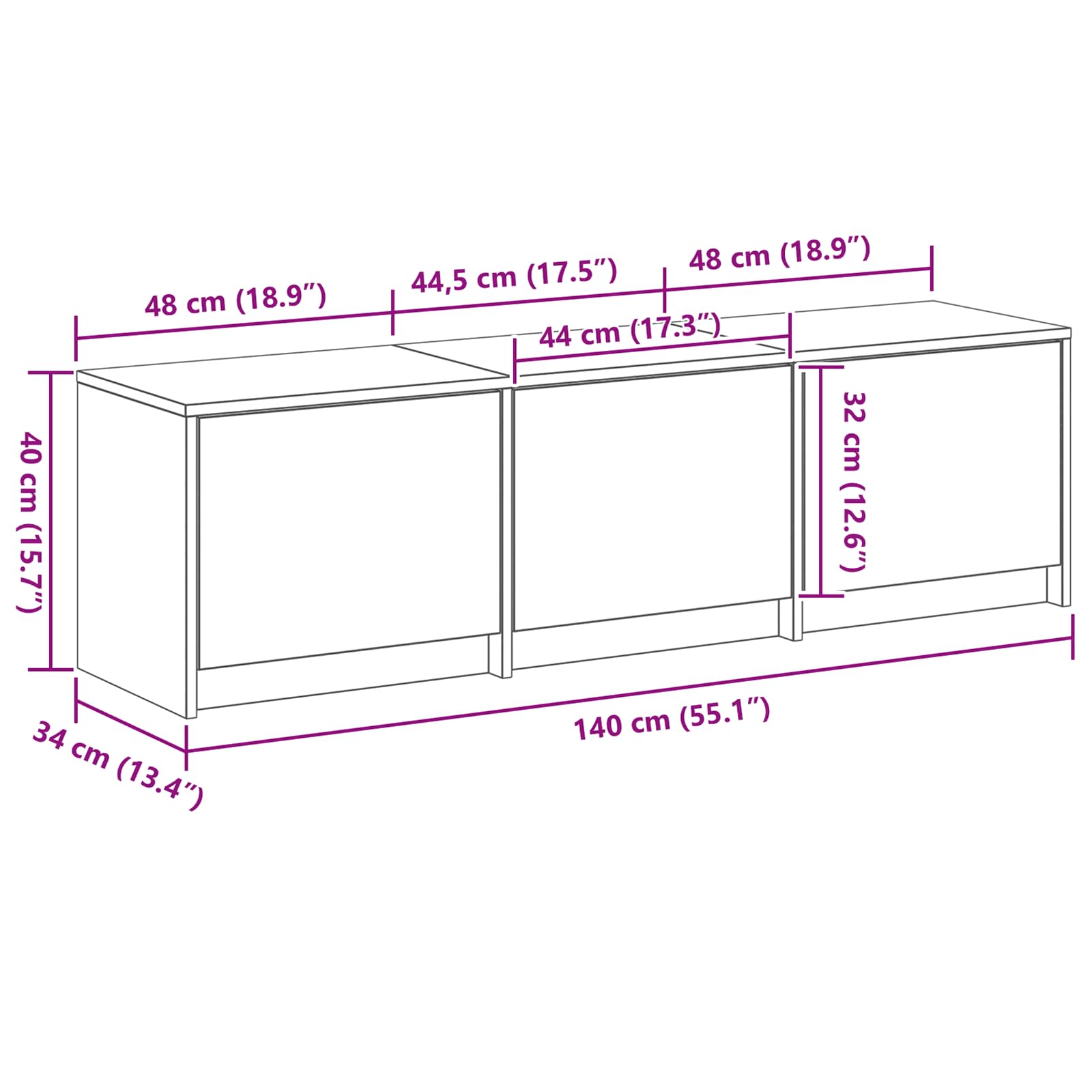 Mueble de TV 140 x 34 x 40 cm Madera vieja Madera de ingeniería