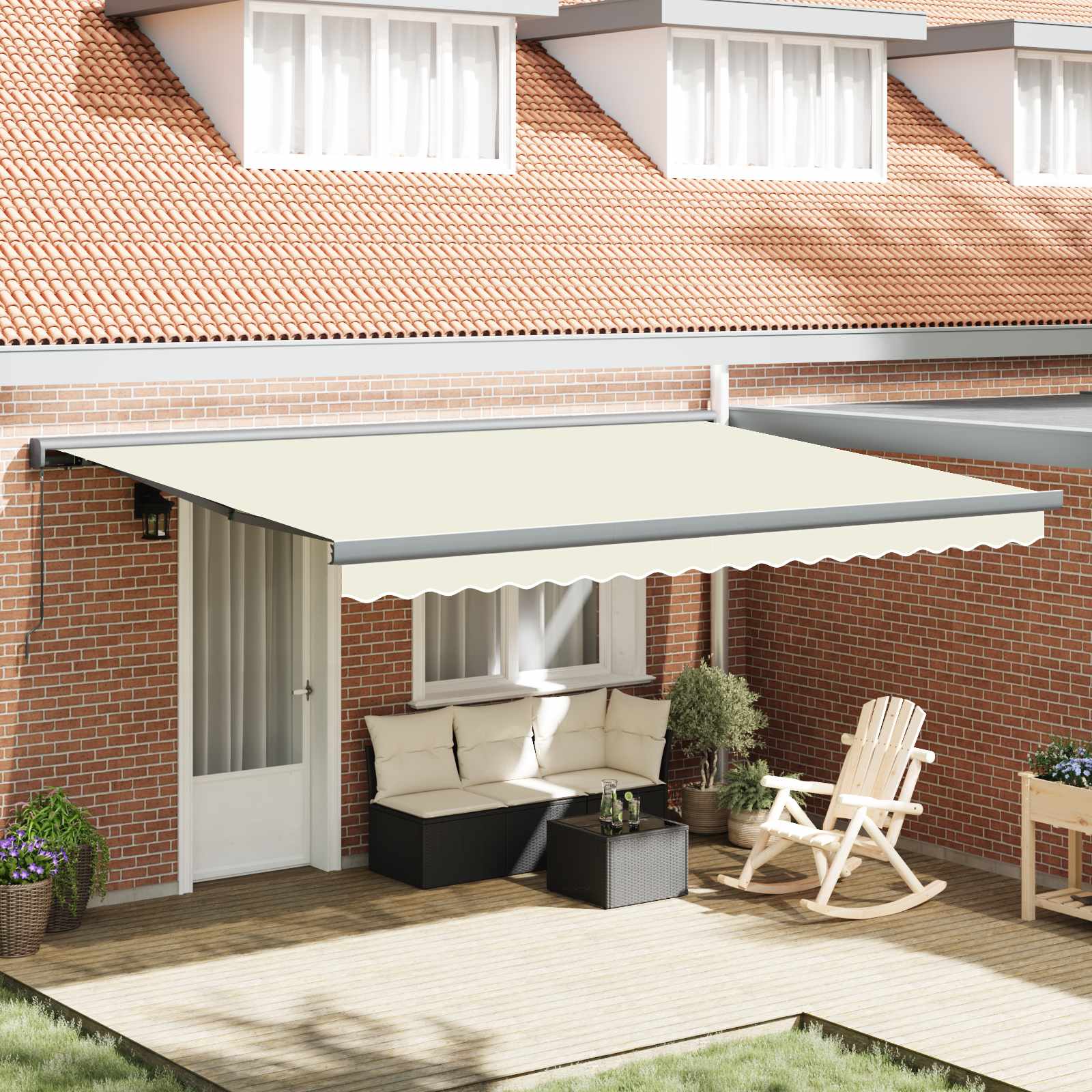Toldo Retráctil Crema y gris 400 x 300 cm Lona y Aluminio