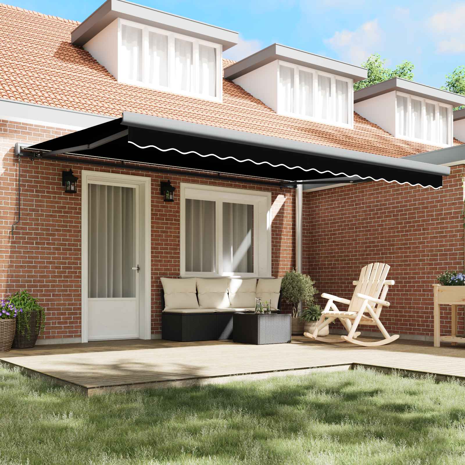 Toldo Retráctil Negro 4 x 3 m Lona y Aluminio