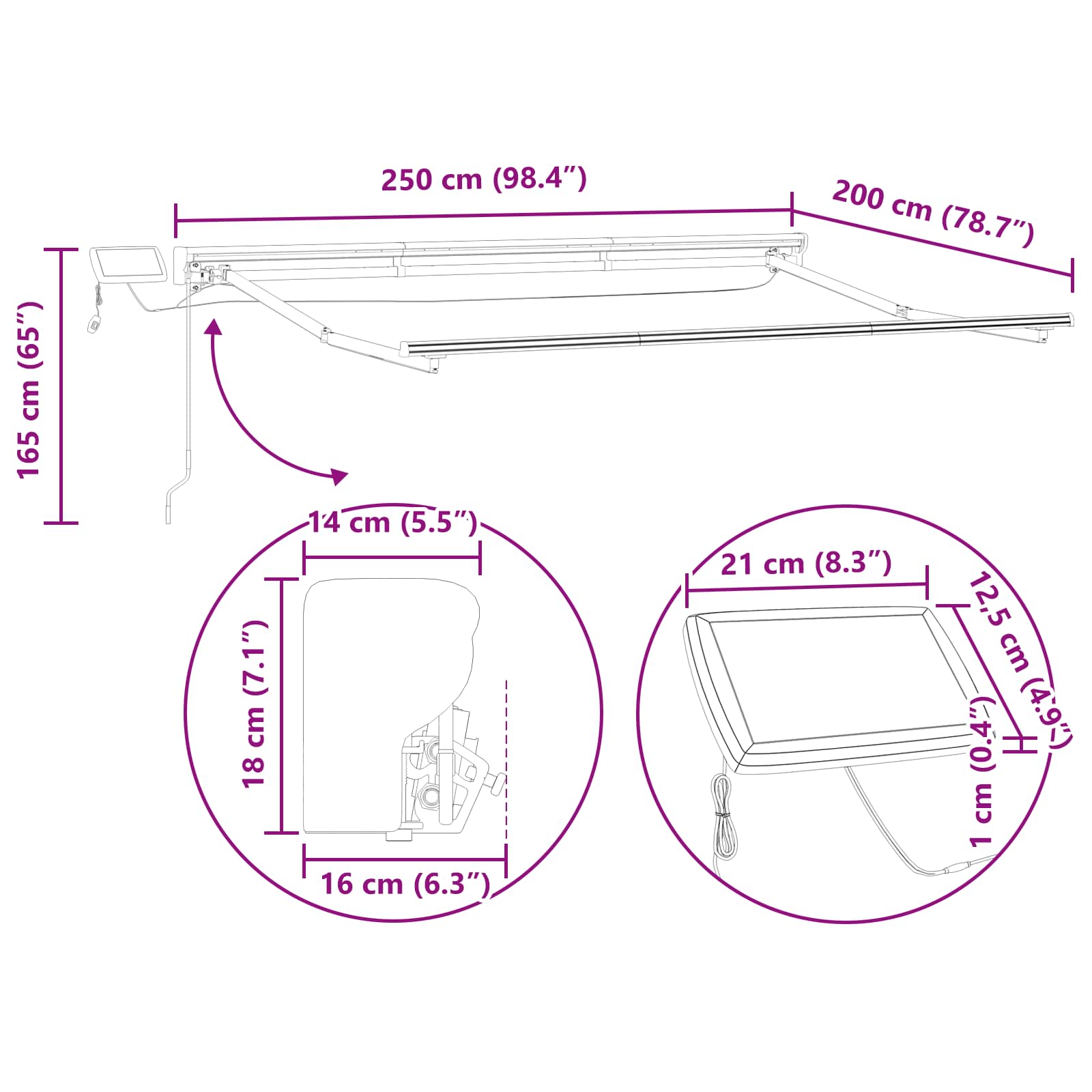 Armazón de toldo manual con LEDs 2,5 x 2 m