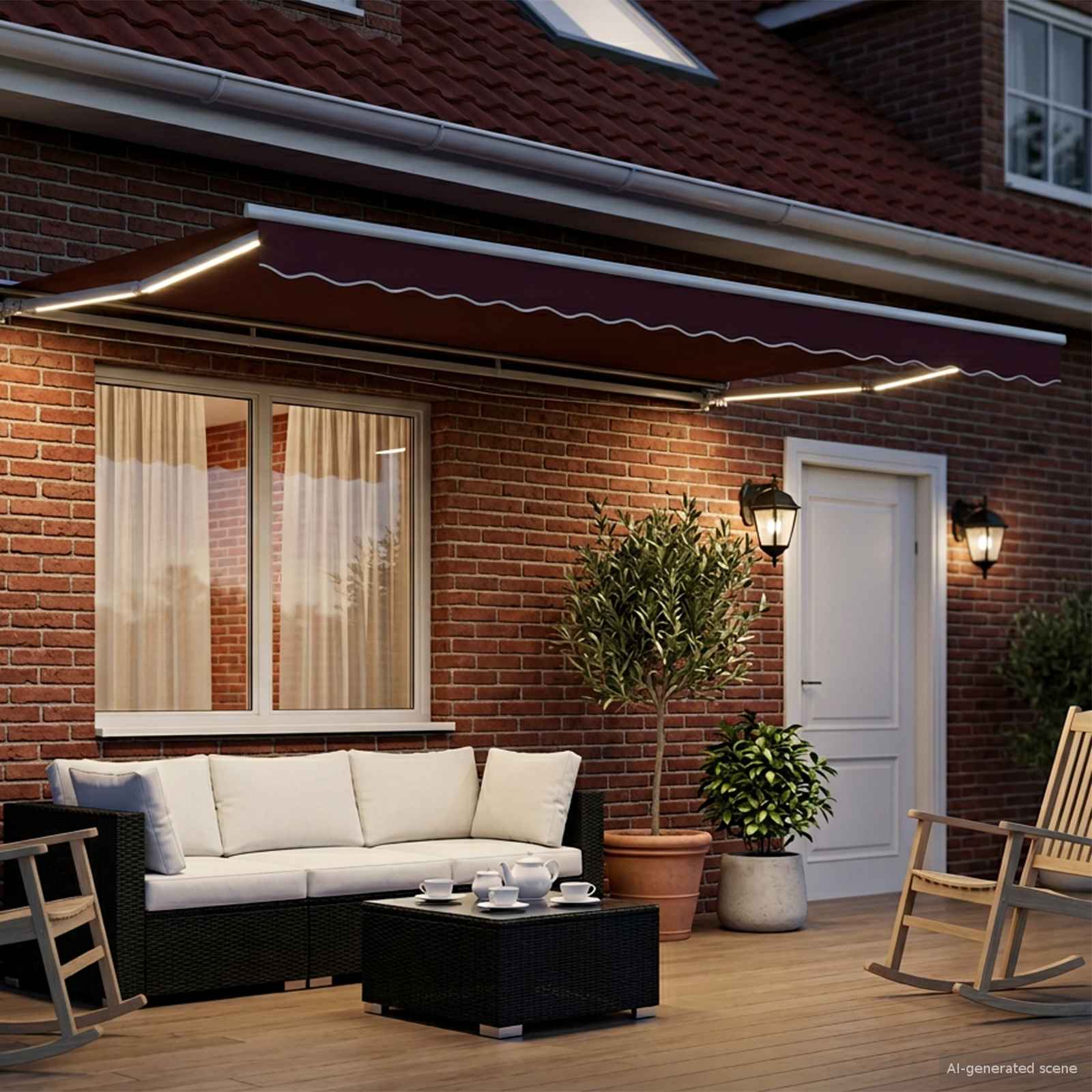 Toldo Retráctil Eléctrico Borgoña y Blanco 4 x 2 m
