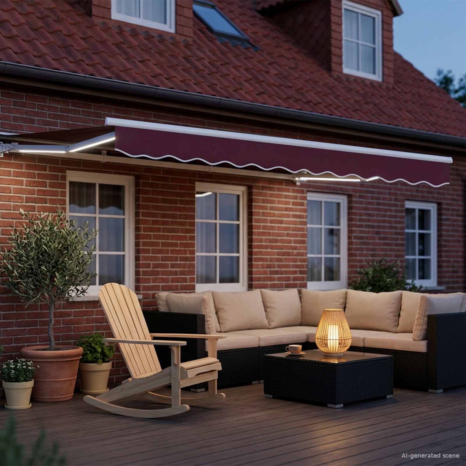 Toldo Retráctil Eléctrico Borgoña y Blanco 3 x 2,5 m