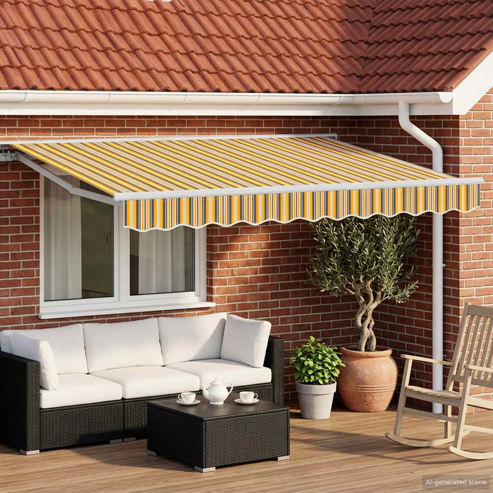 Toldo Retráctil Eléctrico Amarillo, Gris y Blanco 3,5 x 2,5 m
