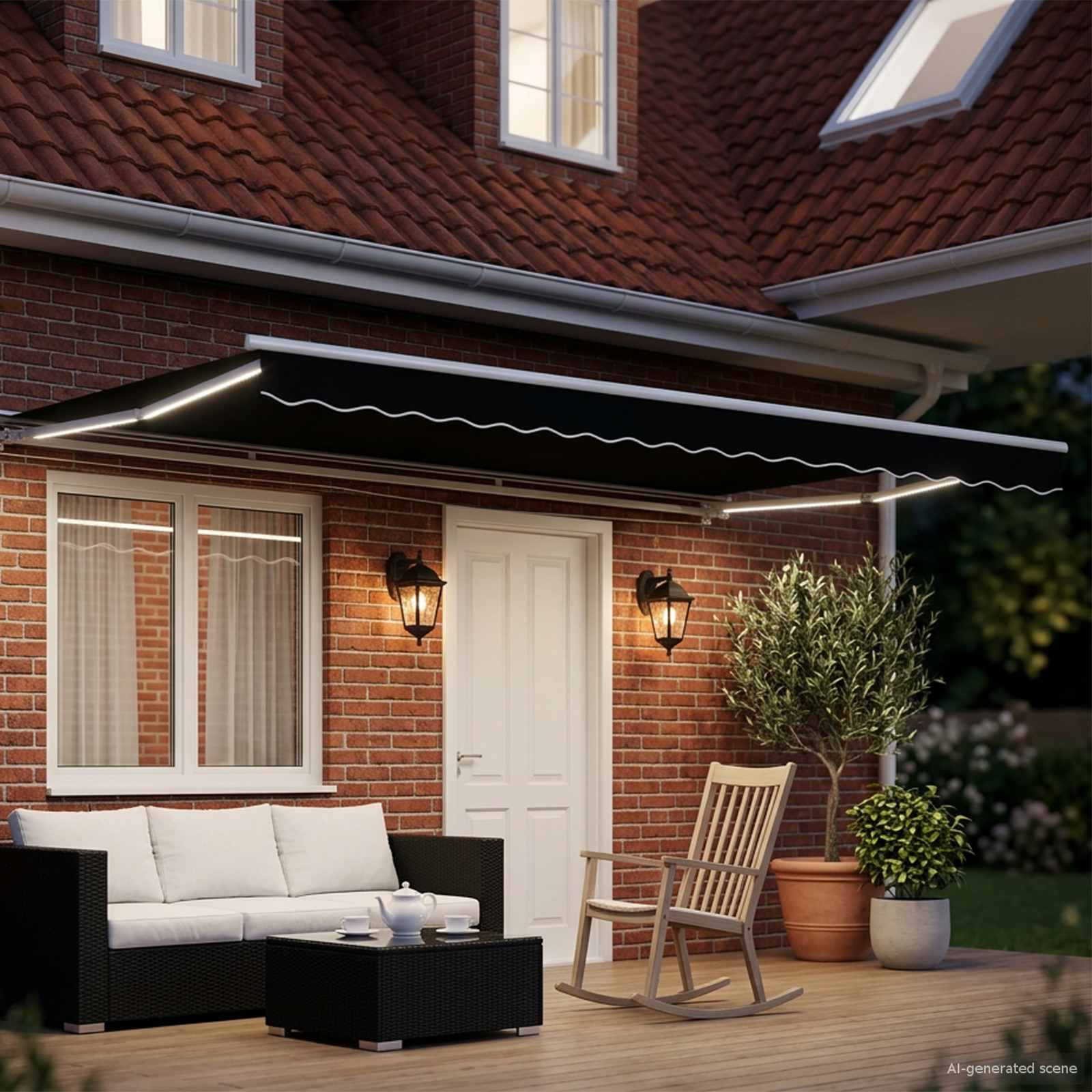 Toldo Retráctil Eléctrico Negro y Blanco 4 x 3 m