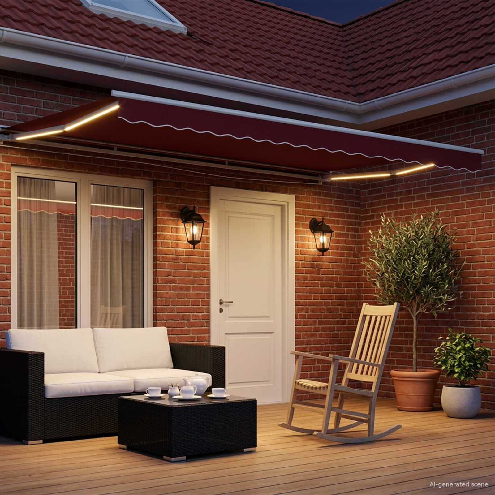 Toldo Retráctil Eléctrico Rojo y blanco 4 x 3 m