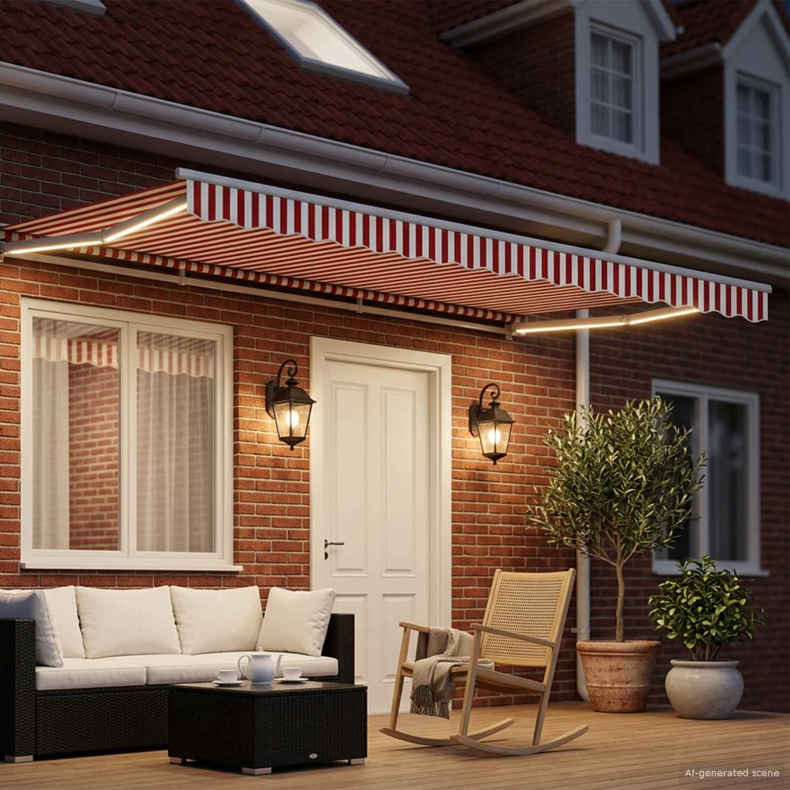 Toldo Retráctil Eléctrico Rojo y 4 x 3,5 m