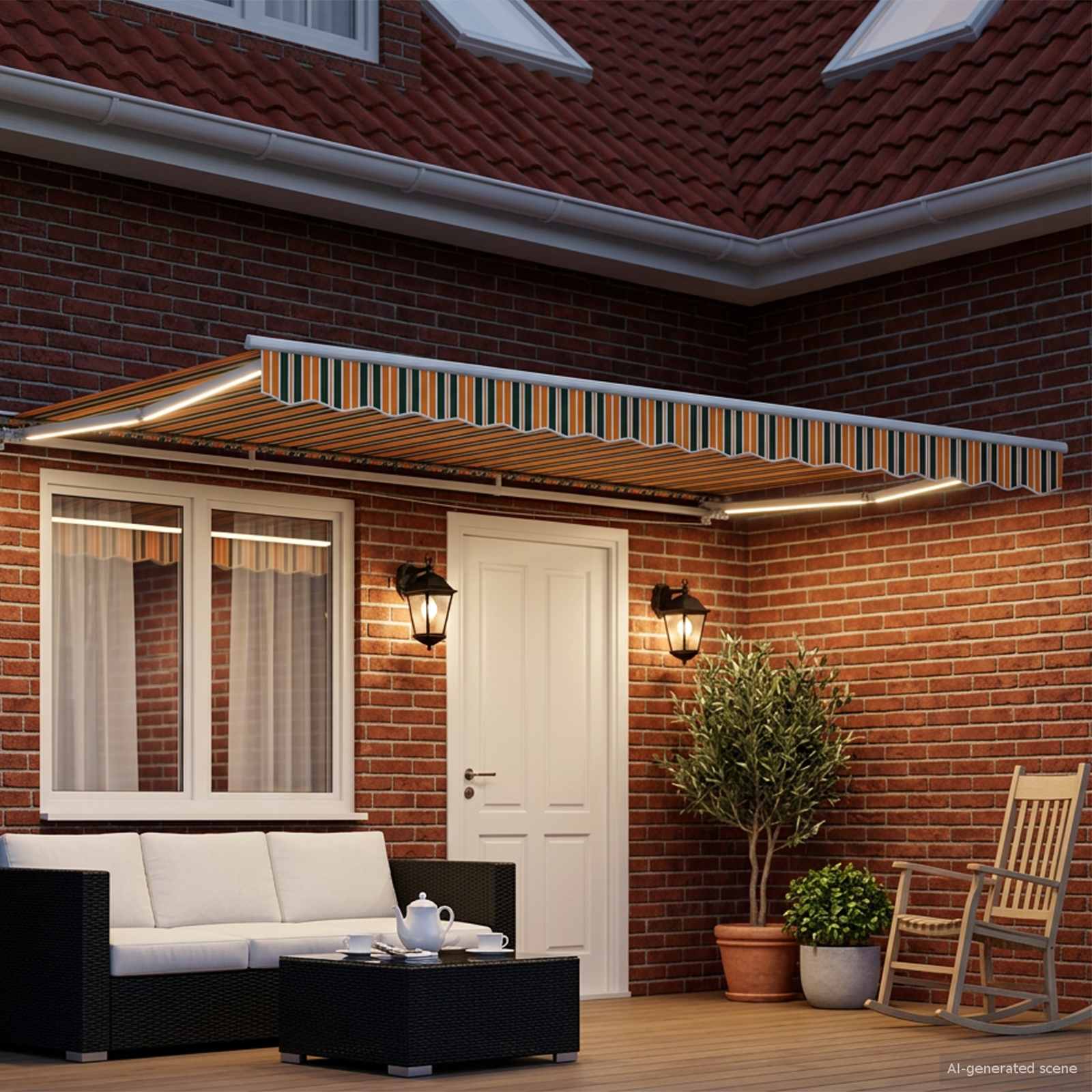 Toldo Retráctil Eléctrico Verde, Amarillo, Blanco 4,5 x 3 m