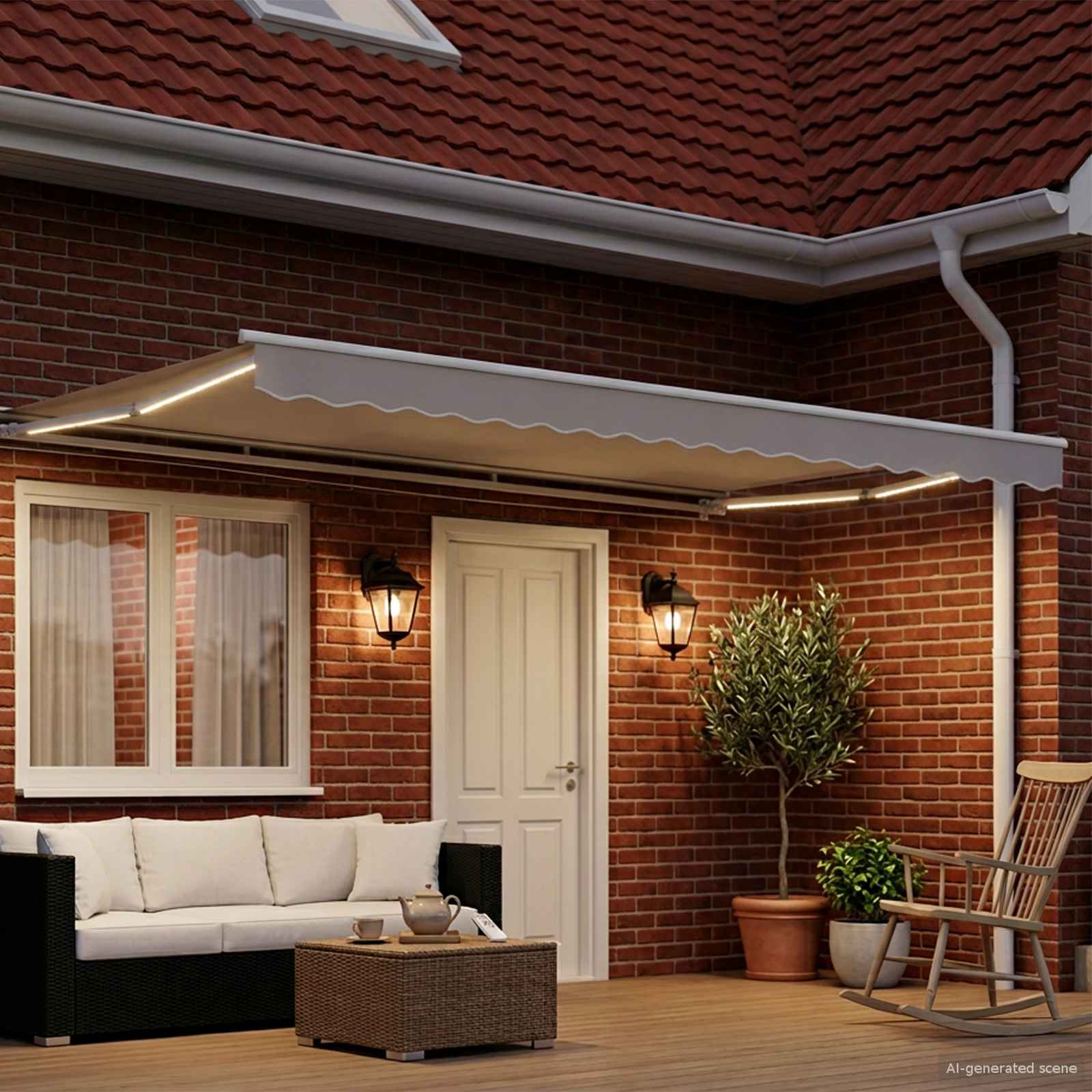 Toldo Retráctil Eléctrico Gris claro y blanco. 4,5 x 3,5 m
