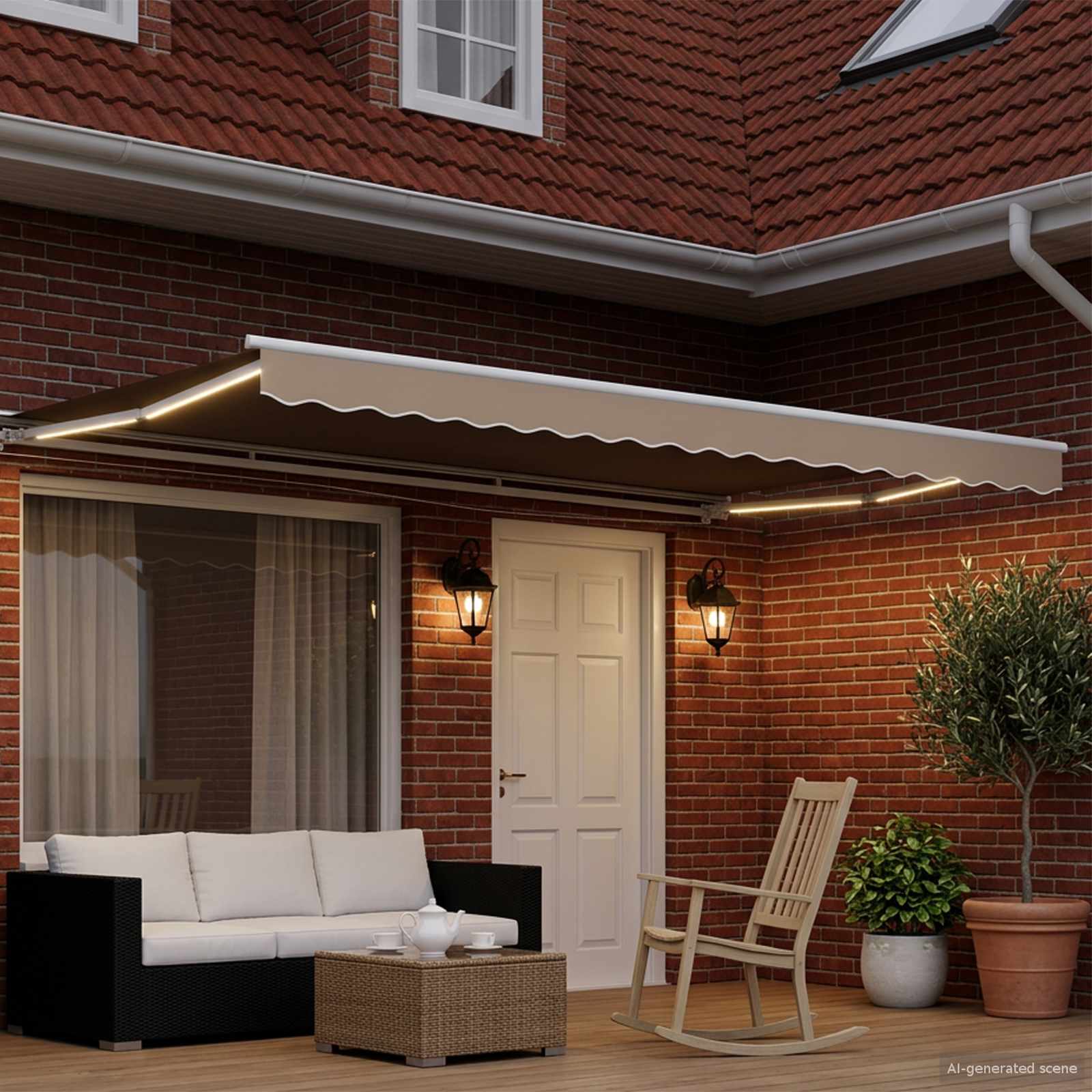 Toldo Retráctil Eléctrico Beige y Blanco 5 x 3 m