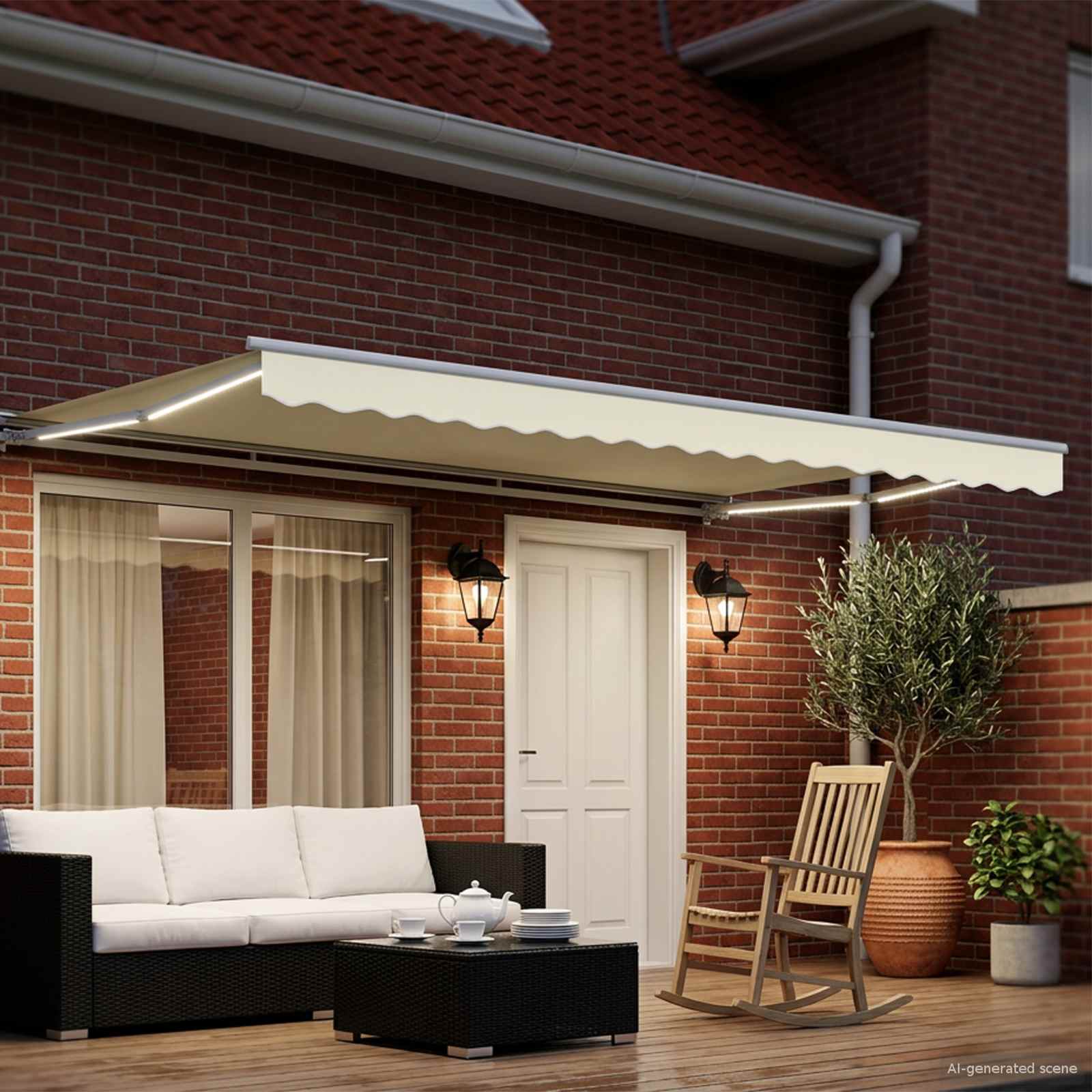 Toldo Retráctil Eléctrico Crema y Blanco 5 x 3,5 m