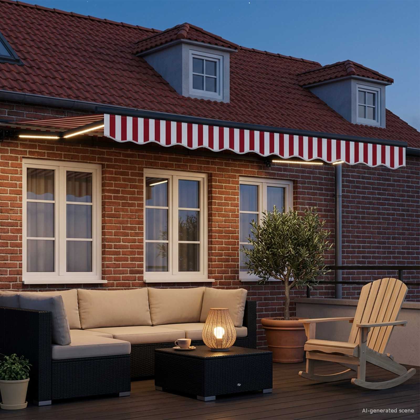 Toldo Retráctil Eléctrico Rojo, Blanco, Antracita 2,5 x 2 m