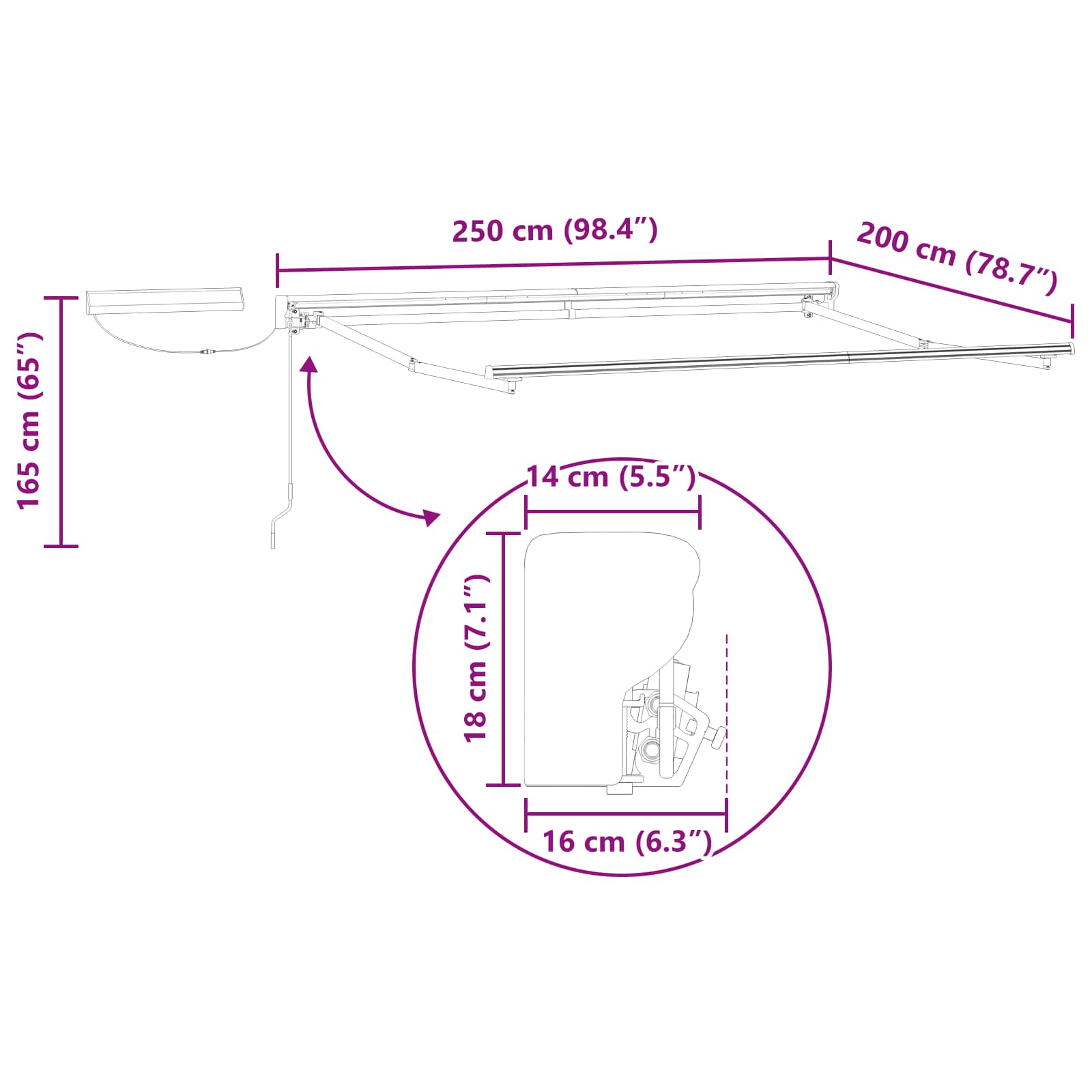Toldo Retráctil Eléctrico Crema y Blanco 2,5 x 2 m