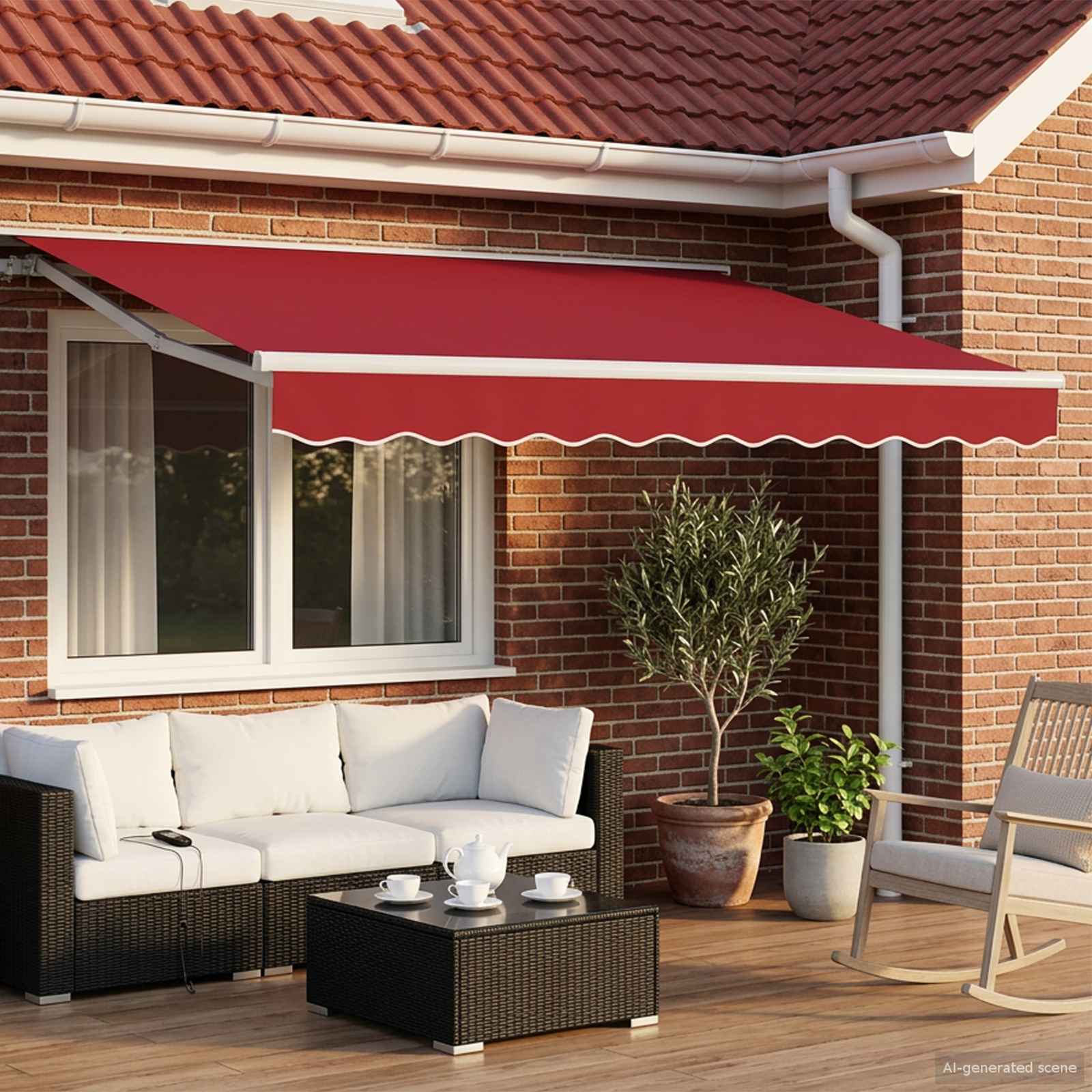 Toldo Retráctil Eléctrico Rojo y blanco 3,5 x 2 m