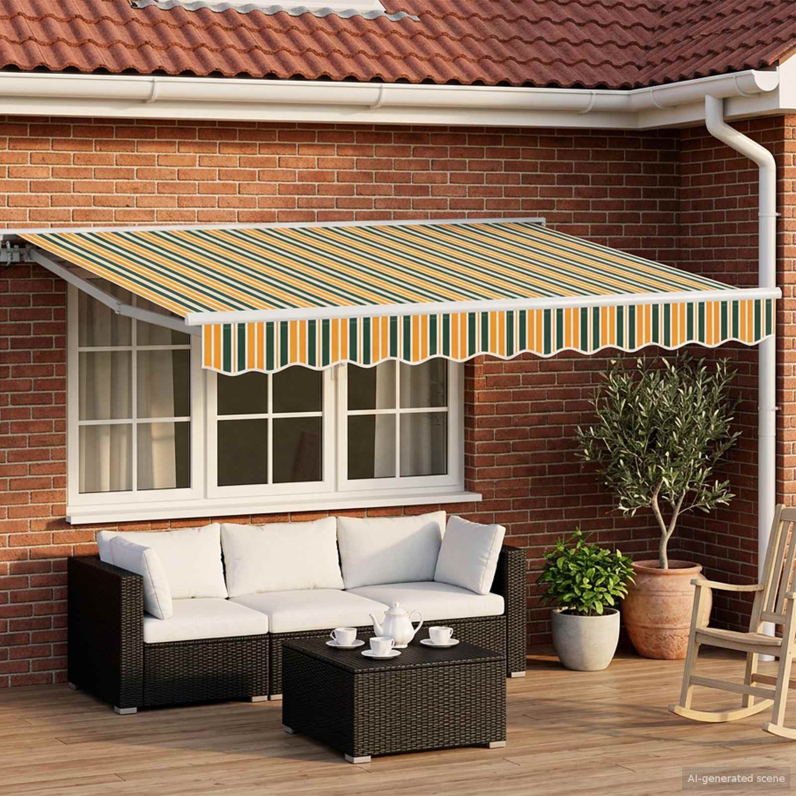 Toldo Retráctil Eléctrico Verde, Amarillo, Blanco 3 x 2,5 m