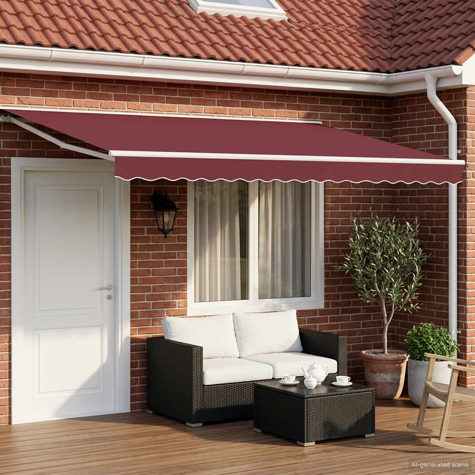 Toldo Retráctil Eléctrico Borgoña y Blanco 4,5 x 3,5 m
