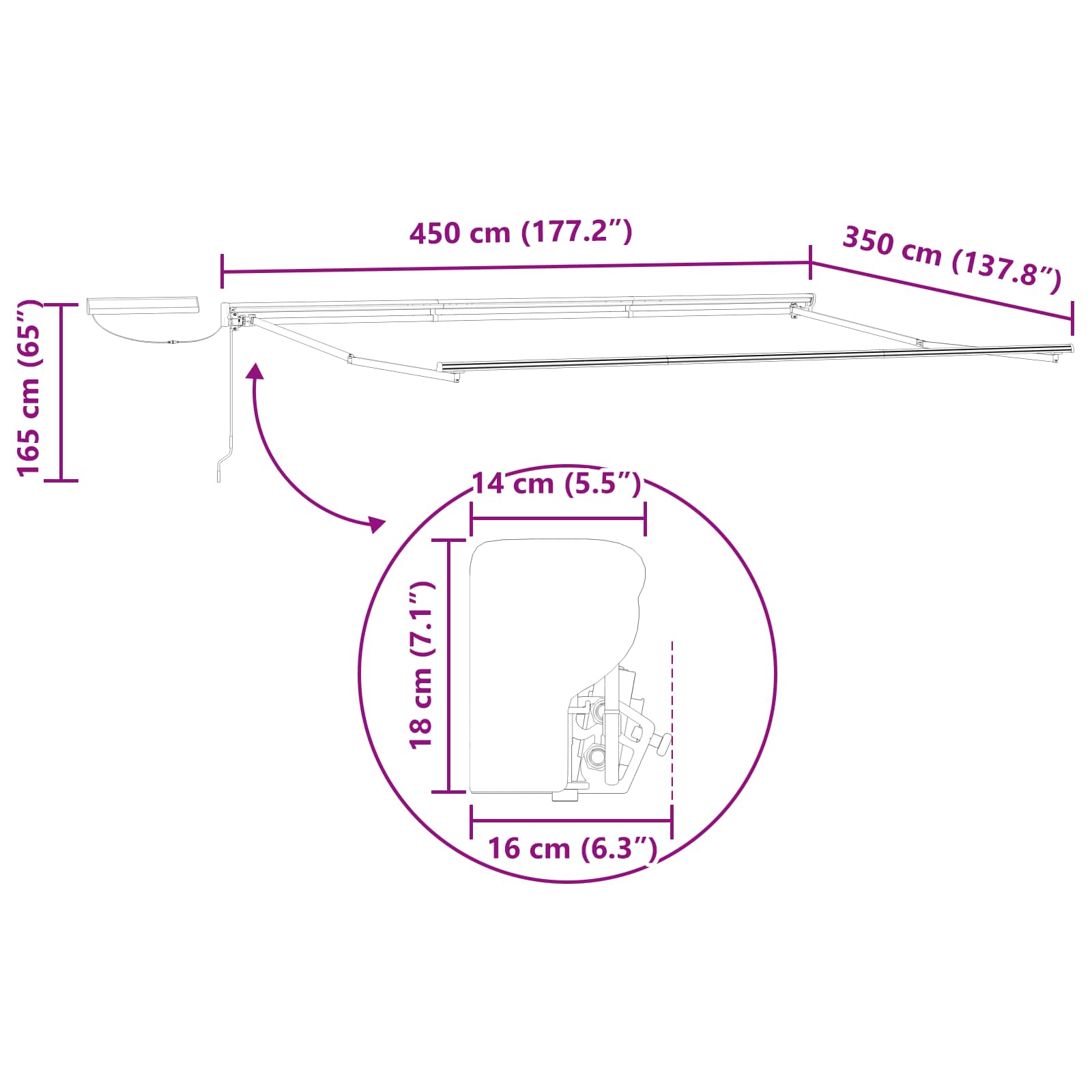 Toldo Retráctil Eléctrico Borgoña y Blanco 4,5 x 3,5 m