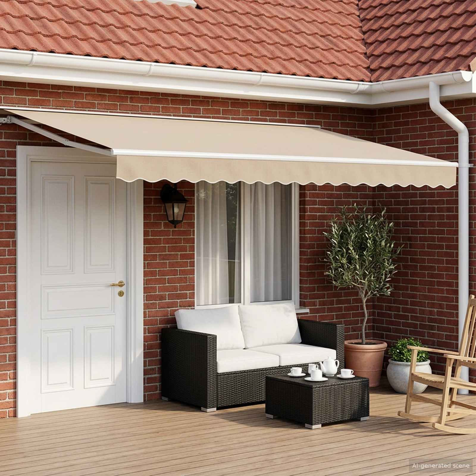 Toldo Retráctil Eléctrico Beige y Blanco 5 x 3 m