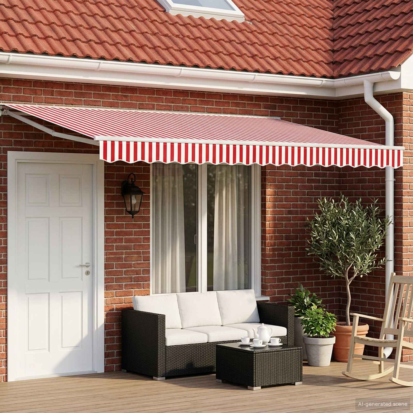 Toldo Retrátil Elétrico Vermelho e Branco 4 x 3,5 m