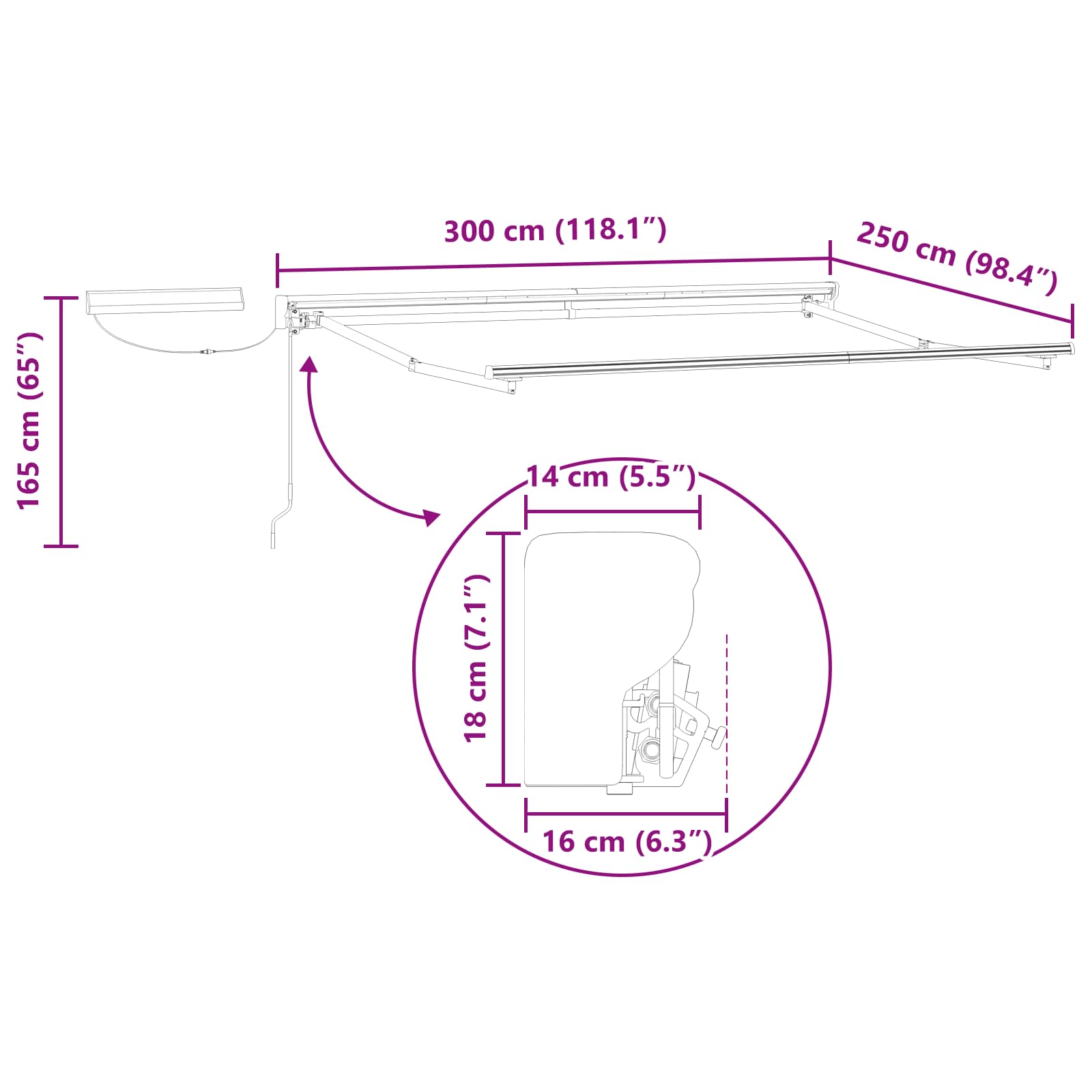 Toldo Retráctil Eléctrico Naranja, Negro, Antracita 3 x 2,5 m