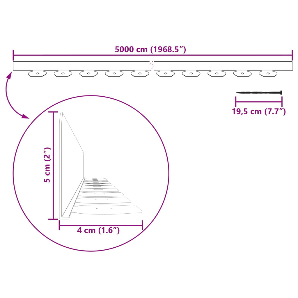 Borduras para césped Gris 5000 x 4 x 5 cm Plástico