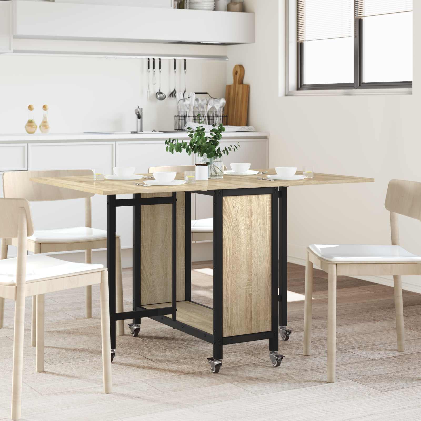 Mesa de comedor plegable con ruedas 130 x 80 x 76,5 cm