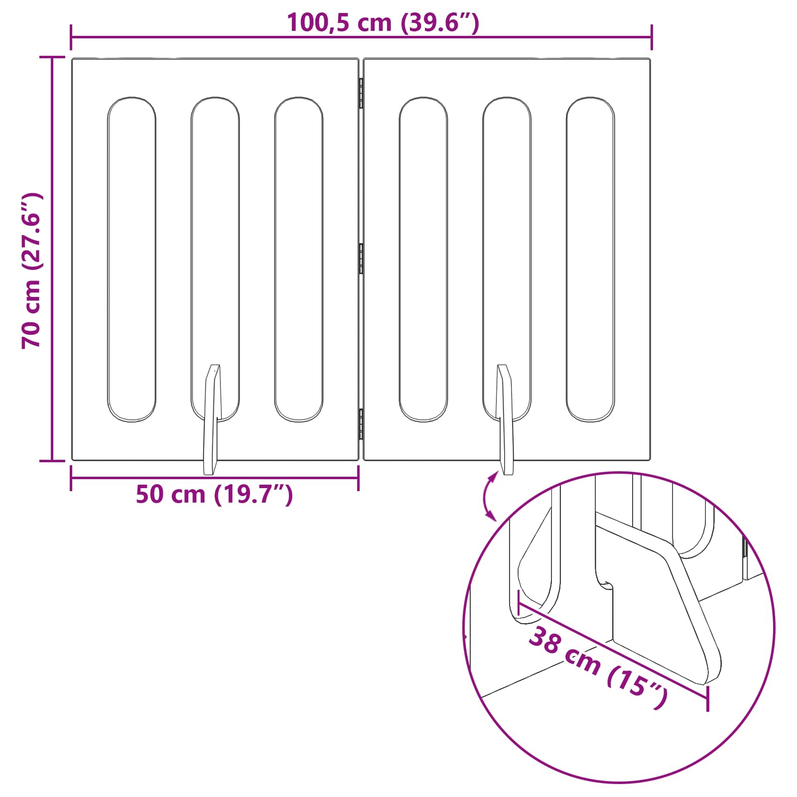 Valla plegable para mascotas 2 pcs 100,5 x 38 x 70 cm