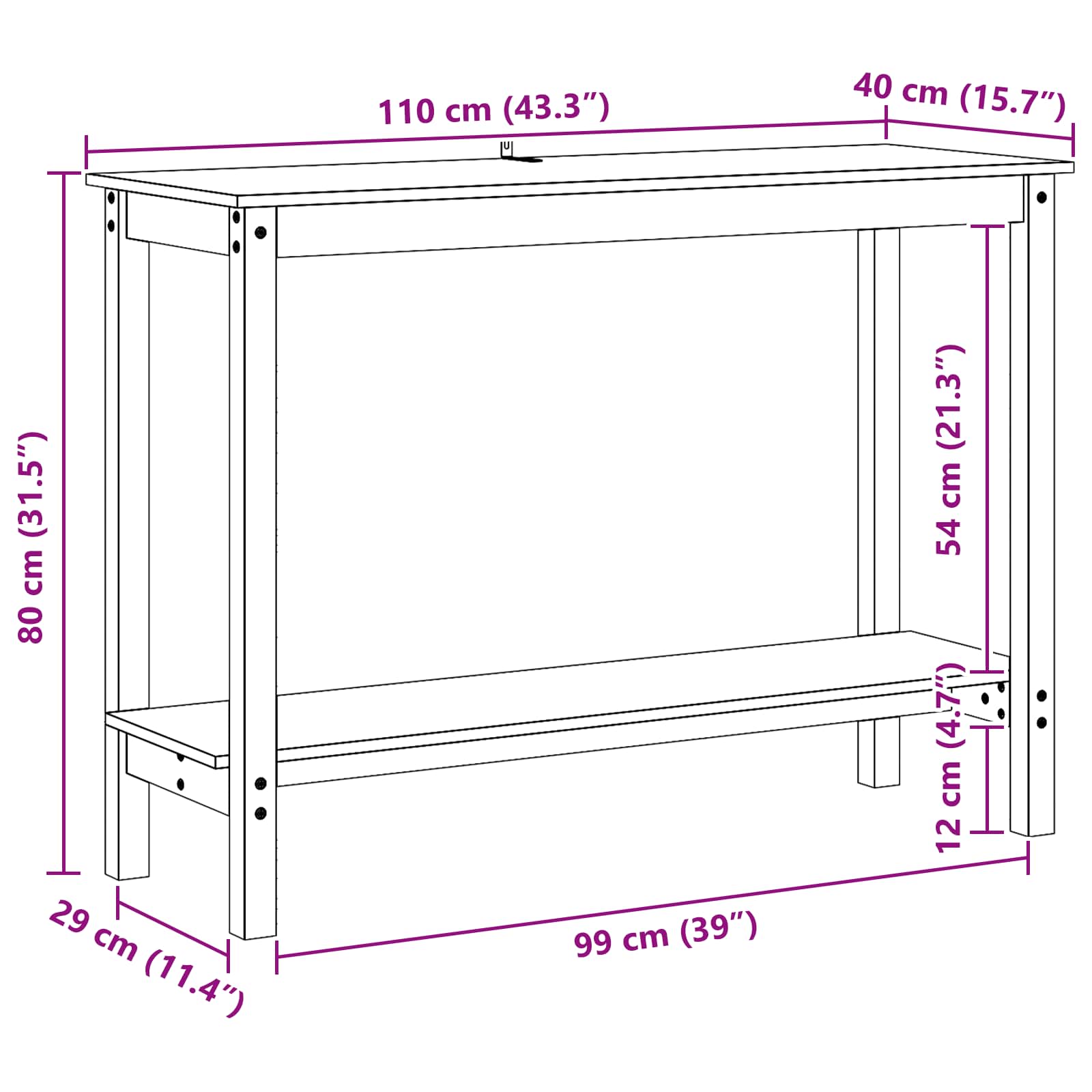 Mesa Consola Marrón Cera 110 x 40 x 80 cm Pino macizo