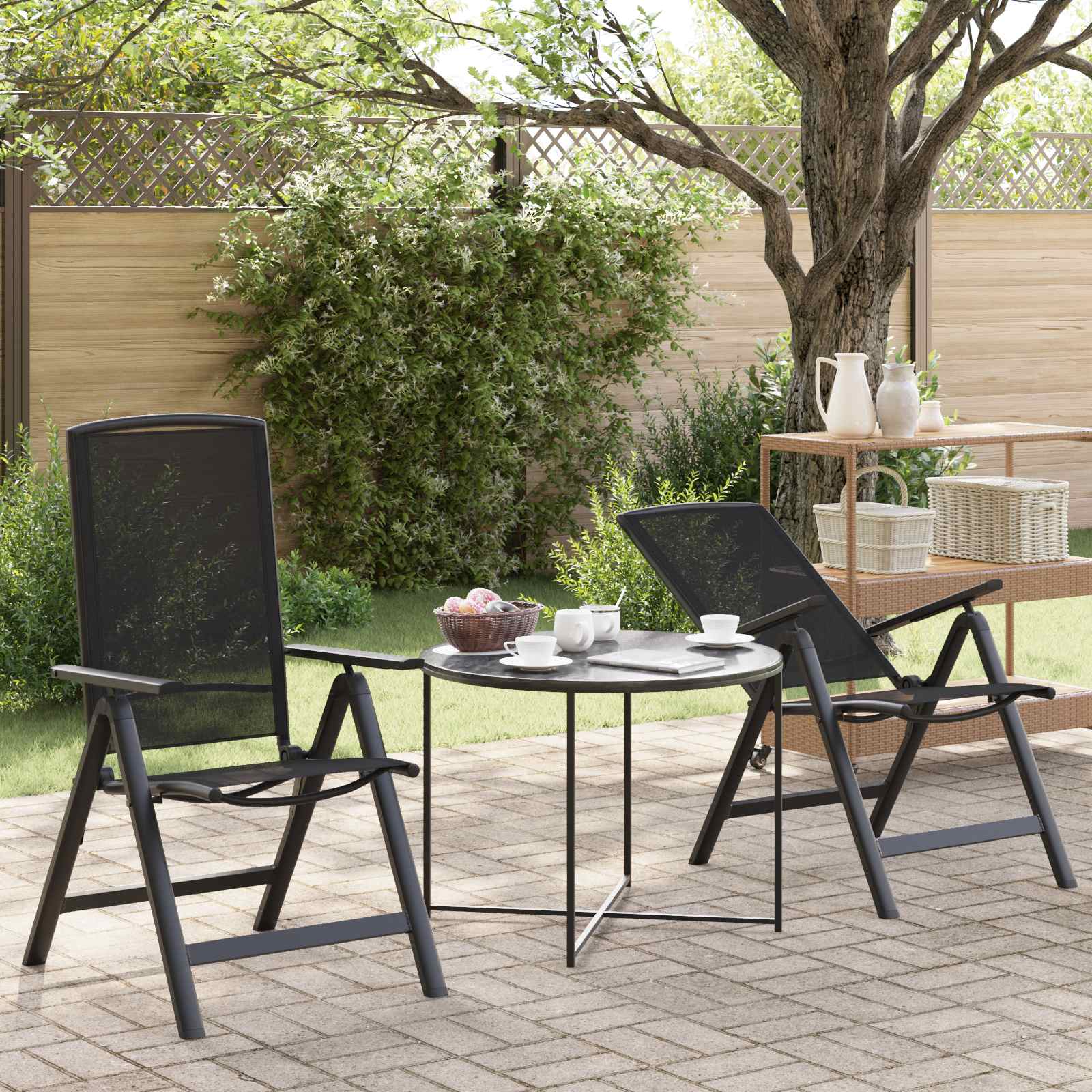 Sillas de jardín reclinables 2 pcs Negro 58 x 71 x 112 cm