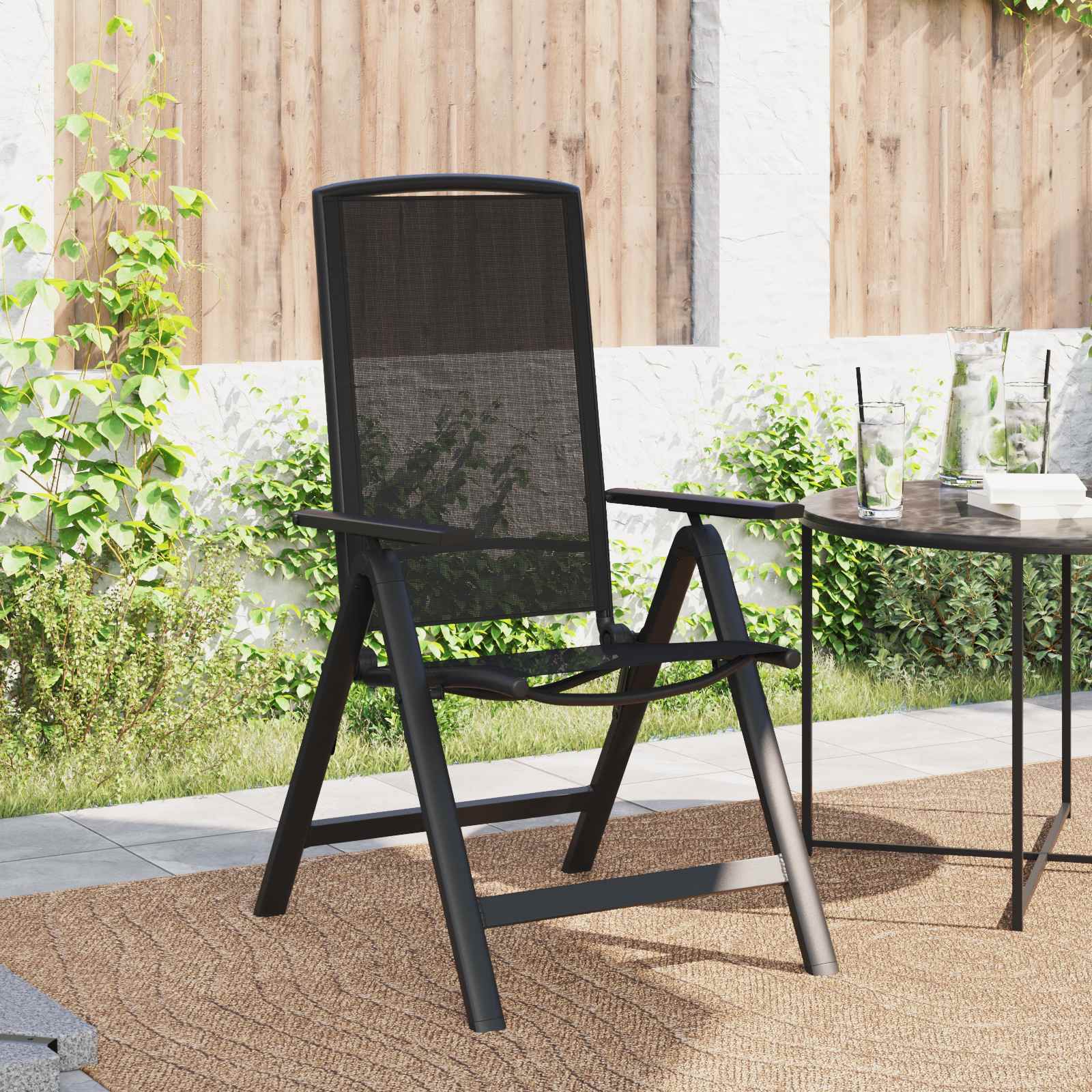 Sillas de jardín reclinables 2 pcs Negro 58 x 71 x 112 cm