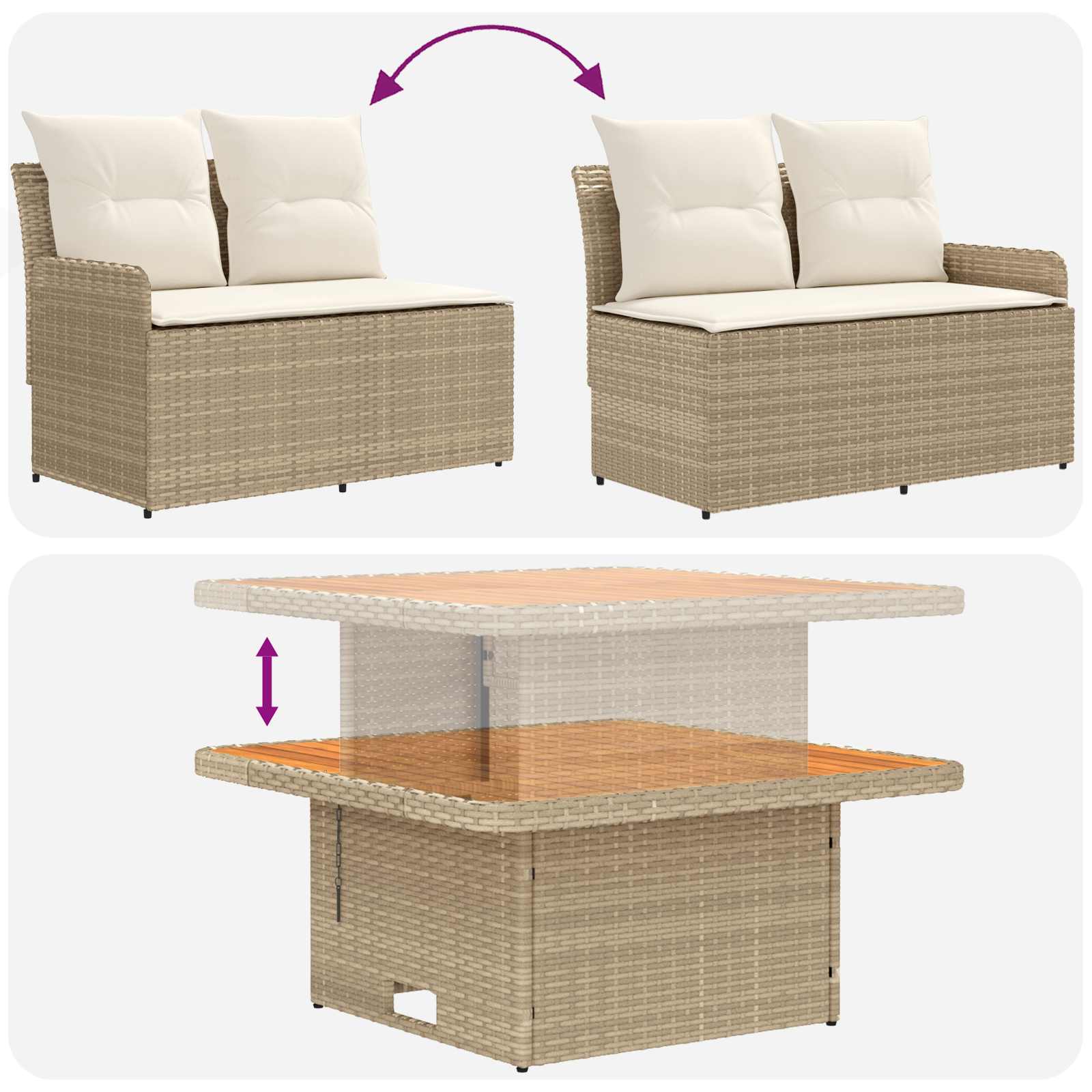 Juegos de muebles 4 pcs Beige y Crema Ratán sintético