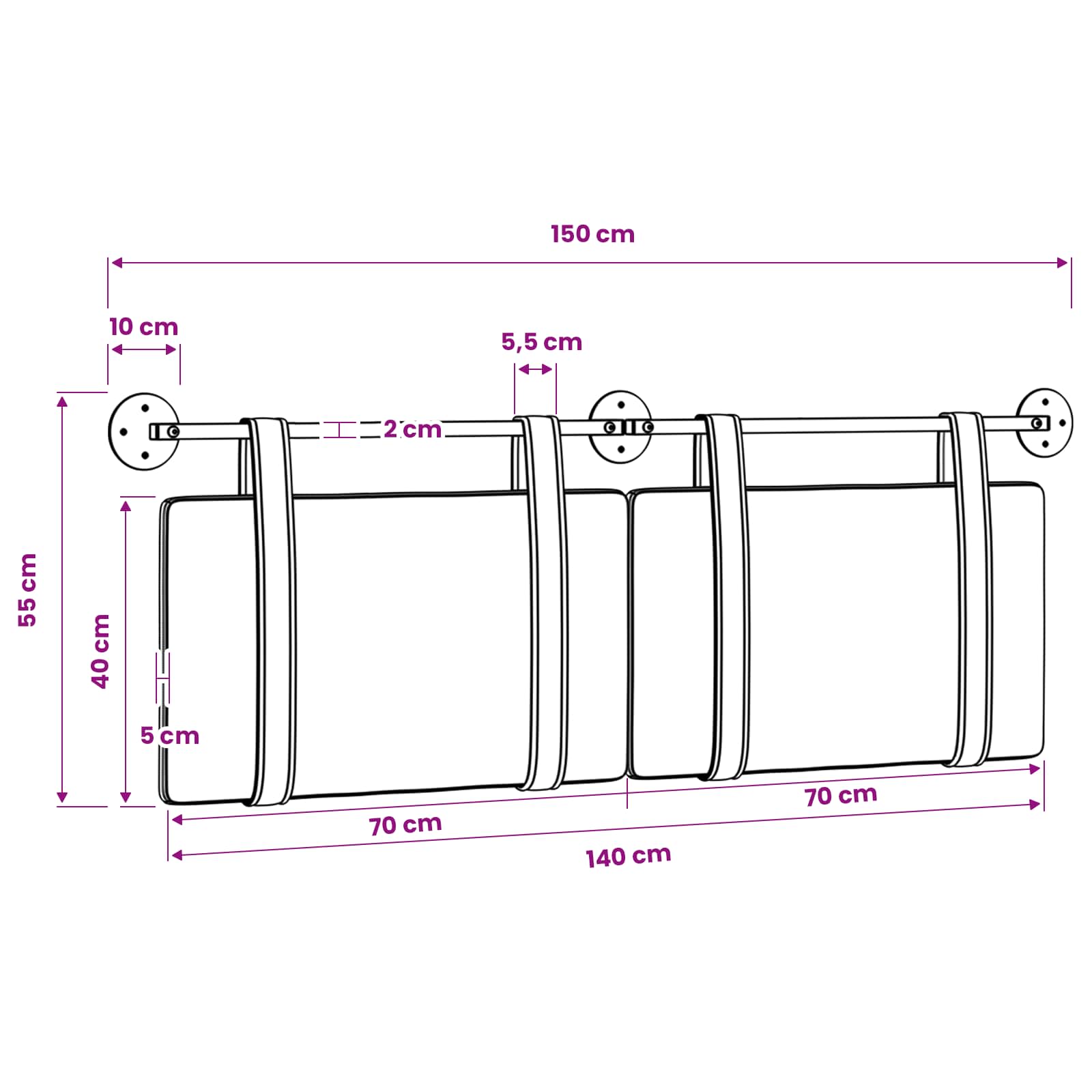 Cabecera Colgante Liso 150 x 55 x 5 cm PU antiguo