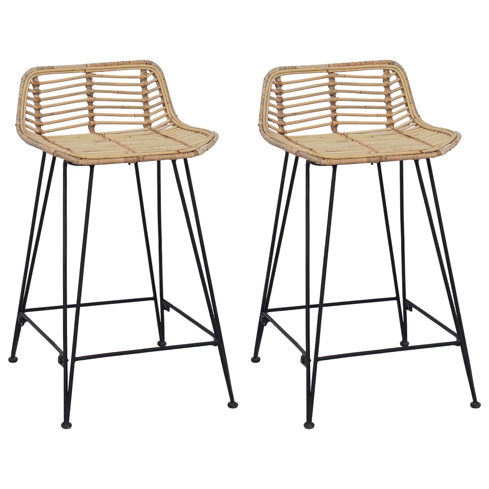 Taburete de bar 2 pcs Natural 44 x 45 x 76 cm Ratán y acero